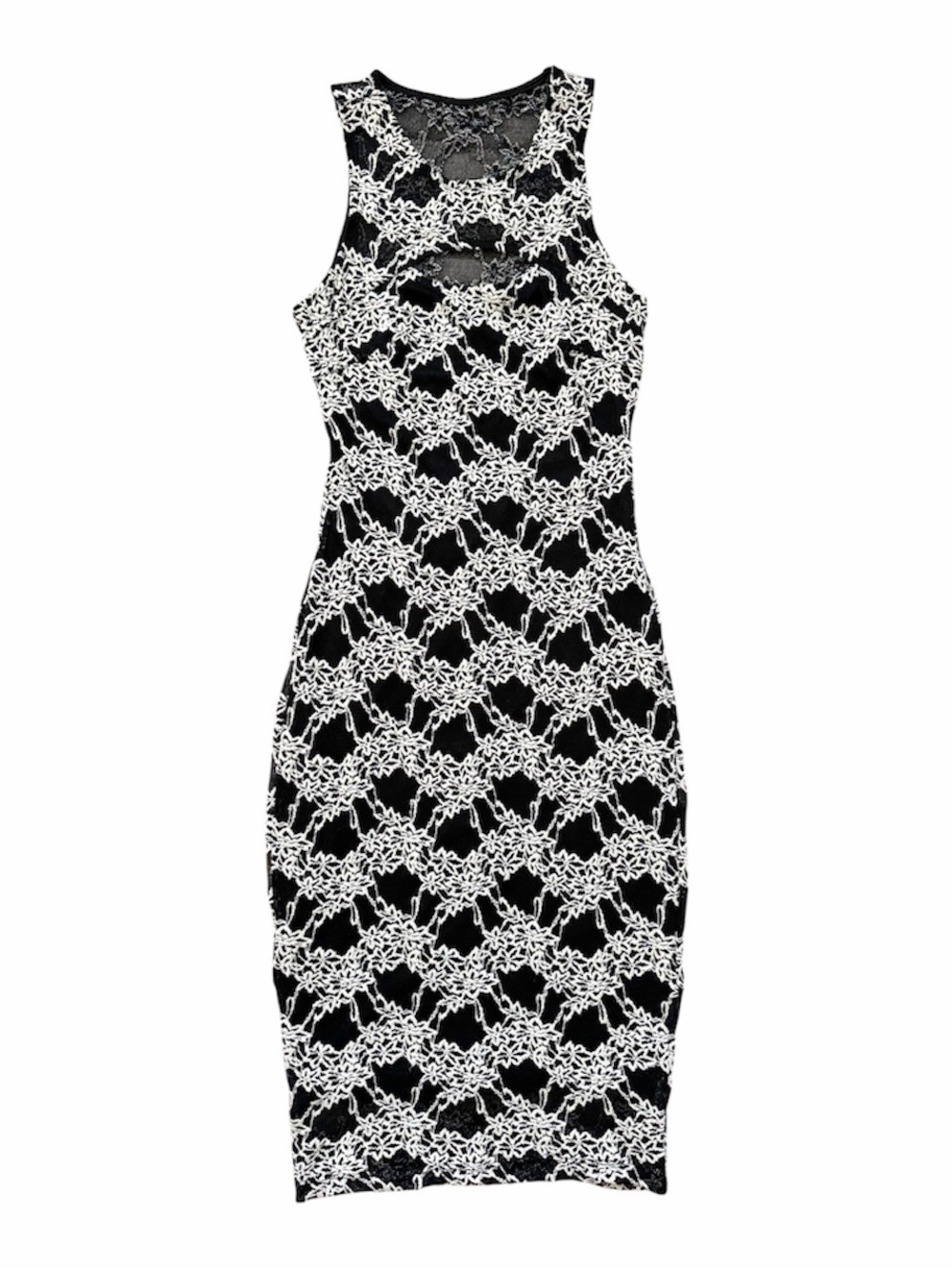 Cameo Black Dress with White Crochet Lace Overlay